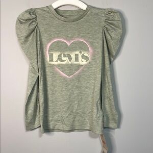 Levi's Green Heart Logo Girls Long Sleeve Shirt Size 6 NEW